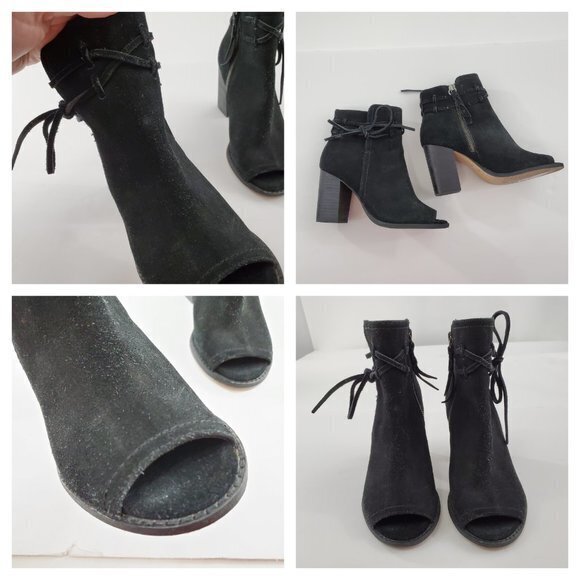 Splendid Rihana Peep Toe Suede Bootie 5.5 Black‎ Ti - Picture 2 of 8